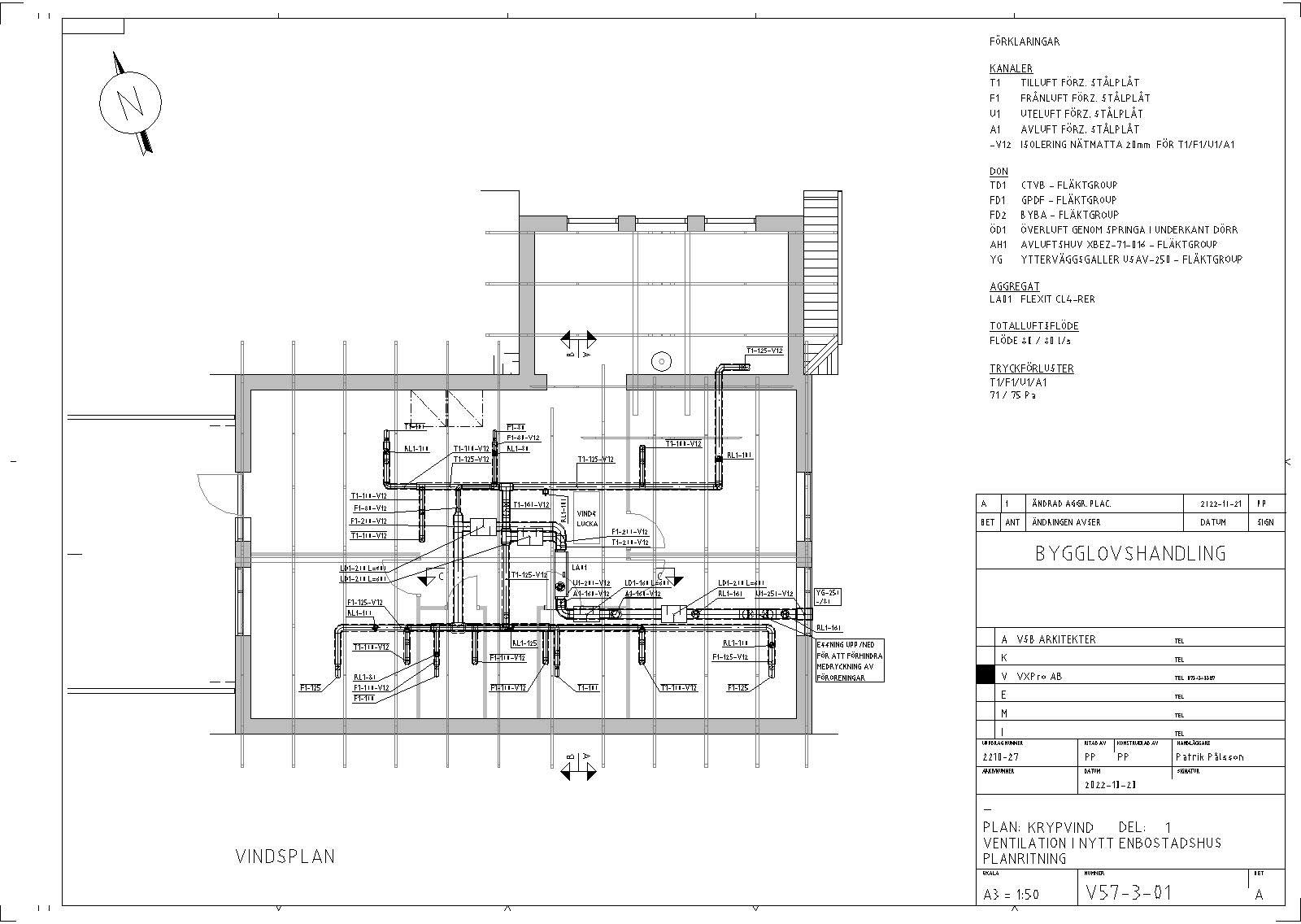 Ventilationsprojektering och bygglovsritningar för villa i Borås.